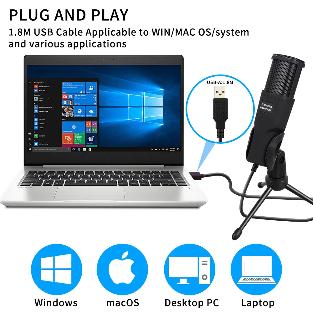 USB Computer Microphone, Condenser PC Mic for Podcasting, Streaming, Vocal Recording, Compatible with PC & Laptop, PS4/5