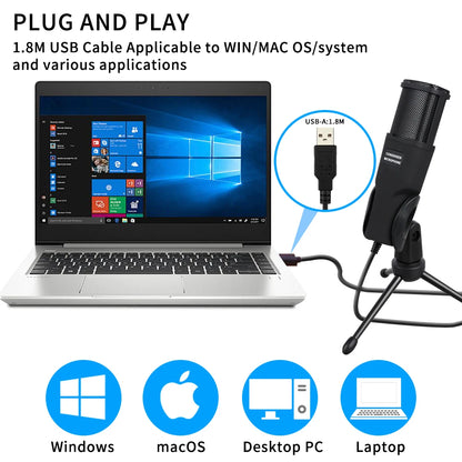 USB Computer Microphone, Condenser PC Mic for Podcasting, Streaming, Vocal Recording, Compatible with PC & Laptop, PS4/5
