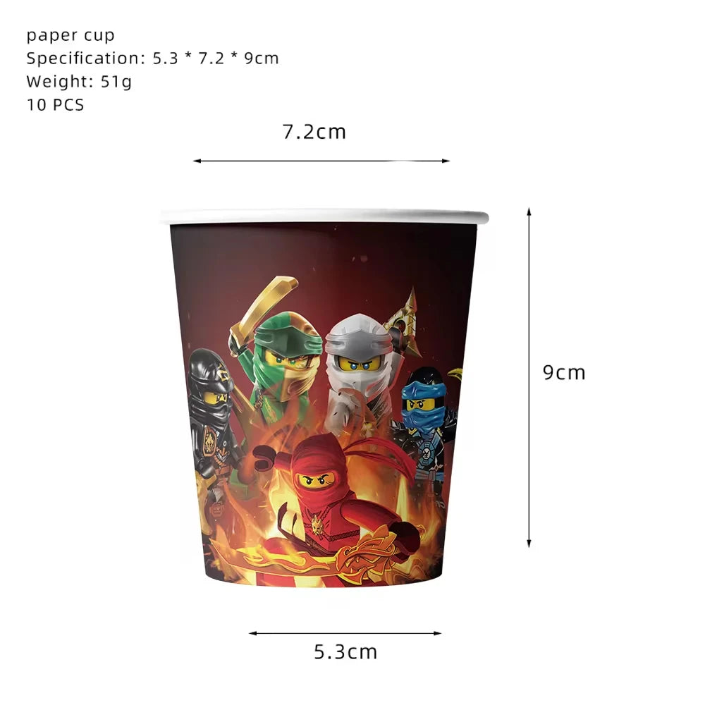 Ninjas Birthday Party Decoration Set Tableware Tablecloth Cup Plate Balloon Cake Topper Candy Boxes Party Favors Supplies Gifts