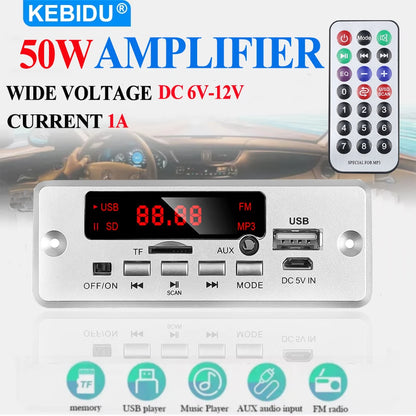 KEBIDU 50W Amplifier Bluetooth MP3 WMA Decoder Board Car MP3 Player Audio Module USB TF FM Radio Handsfree Call For Speaker