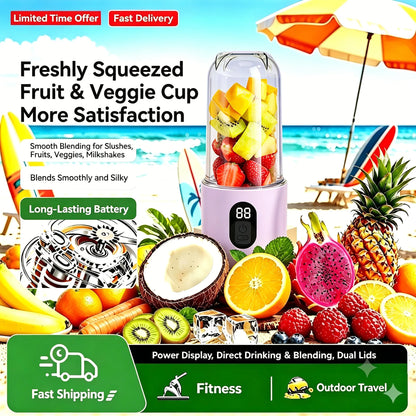 500ML 16 Stainless Blades Wireless USB Rechargeable Portable Blender with Lid Fruit Vegetable Smoothie Orange Juicer Mixer