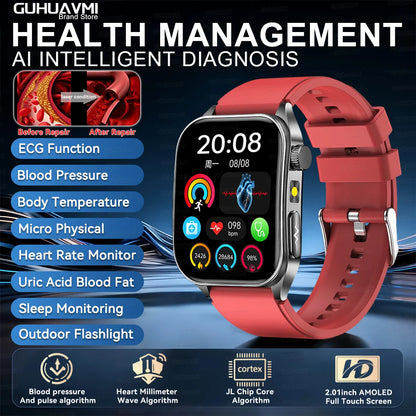 GUHUAVMI New Laser Therapy ECG+PPG Smart Watch Health Monitor Blood Lipids Uric Acid Heart Rate Tracking Monitoring Smartwatches