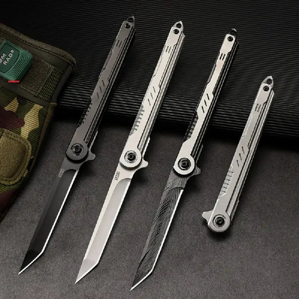 M390 Steel Feather Pattern Folding Knife Outdoor Camping Pocket Knife Portable Fruit Knife High Hardness Folding Knife