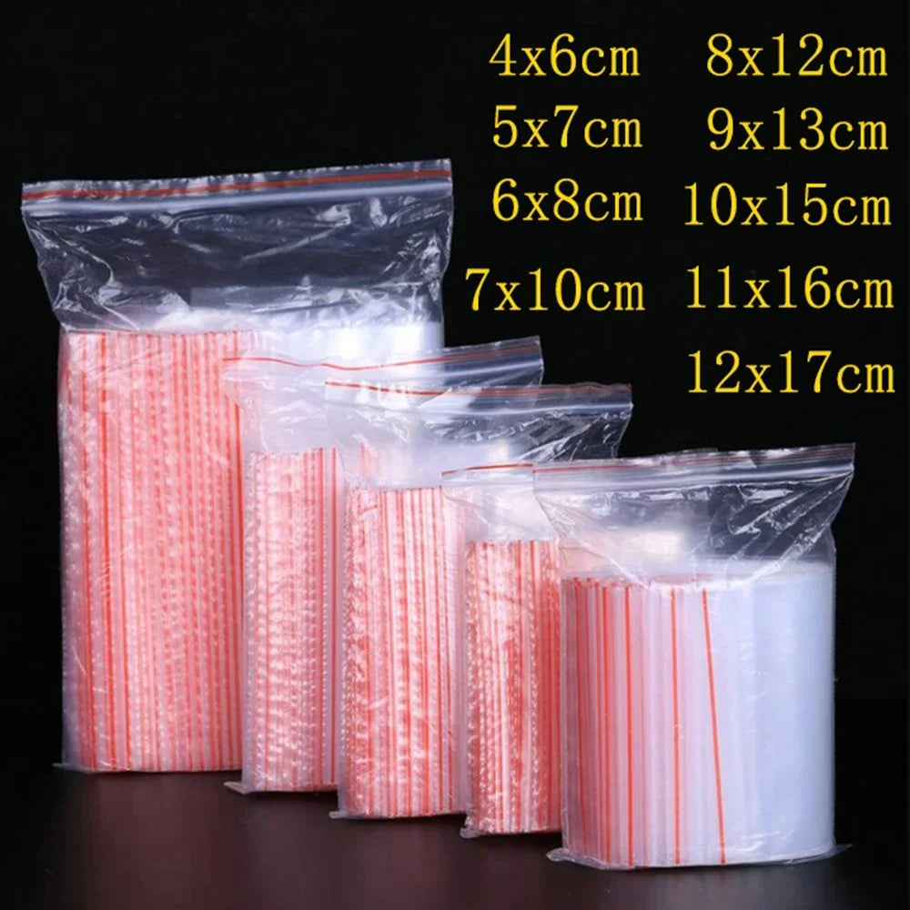100/200/300pcs Small Zip Lock Plastic Bag Reclosable Transparent Bag Shoe Bag Vacuum Bag Poly Clear Bags Thickness 0.05mm