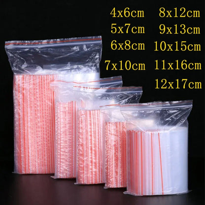 100/200/300pcs Small Zip Lock Plastic Bag Reclosable Transparent Bag Shoe Bag Vacuum Bag Poly Clear Bags Thickness 0.05mm