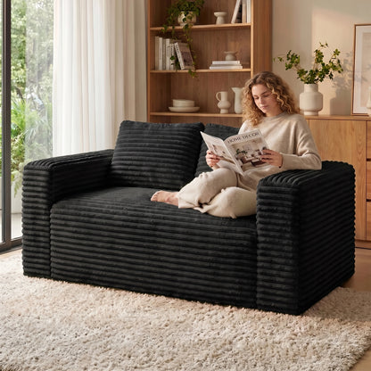 Boneless Deep Seat Loveseat No Assembly Needed Foam Base Sofa Soft Corduroy Fabric Apartment Bedroom Office Modern Living Room