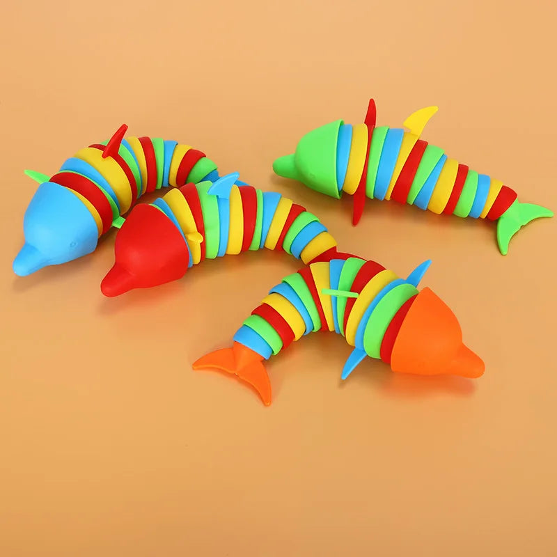 Stress Relief Toys Fidget Toys Kids Adults Funny Buckle Slug Dolphin Shark Anxiety Antistress Squishy Toy Keychain Accessories
