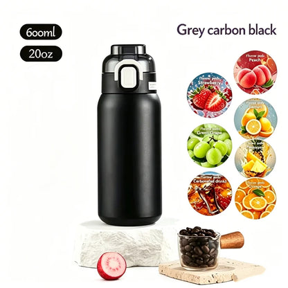 LUSQI 304 Stainless Steel Vacuum Insulated Water Bottle With 7 Flavor Pods 600/800ml Portable Thermos Outdoor Sports Water Cup