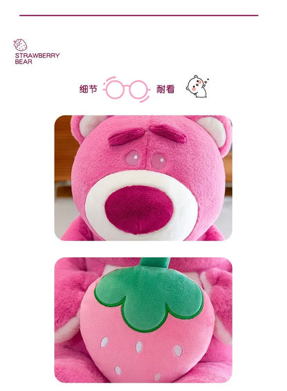Disney Cute Hug Strawberry Bear Plush Toy Cartoon Anime Strawberry Bear Plush Doll Sleep Pillow Gift for Girlfriend's Birthday