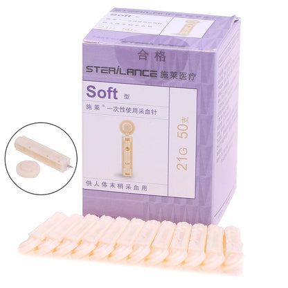 50Pcs Sterile 21G Lancets Single Use Blood Test Testing Kits Glucose Cholesterol