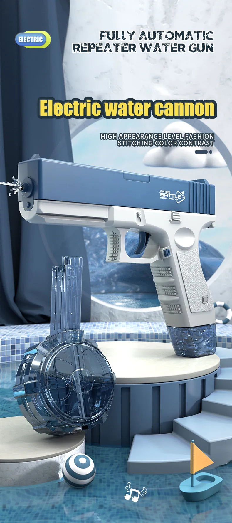 New Summer Electric Water Gun Toy Portable Automatic Electric Burst Water Gun Outdoor  Beach Water Toys Water gun accessories