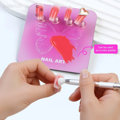 Pink Butterfly Nail Holder 6Pcs/Set False Nail Tip Practice Stand Aurora Base Full Magnetic Holder Tray Nail Art Salon Practice