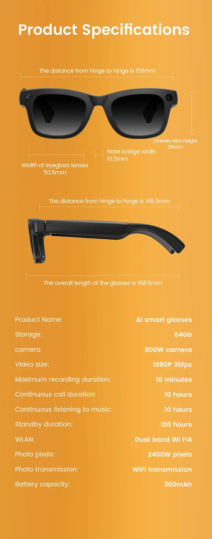 4K UHD AI Smart Glasses 8GB with 8MP Camera, Anti-Shake HD Video Recording, AI Translation Bluetooth Calling, iOS Android 2026
