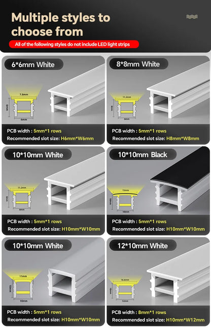 1M-10M LED Neon Rope Tube Soft Silicone Diffuser Channel Black/White Flexible Ribbon Strip Light for Recessed Channel