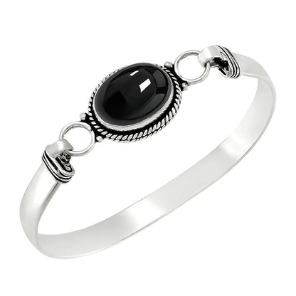 Vintage 925 Silver Natural Oval Moonstone Bangle Bracelets Handmade Birthstone Bangle Gifts Fine Jewelry for Women Men