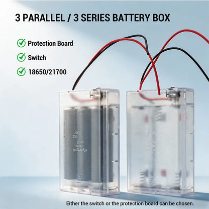 18650/21700 Battery Holder Battery Box 3 Slot Batteries Series/Parallel Connection/With Switch/with protective board