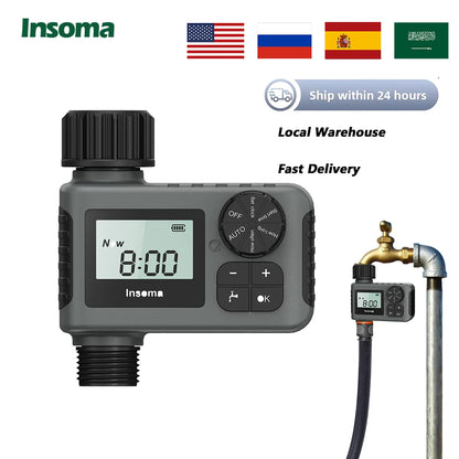 INSOMA Automatic Water Timer Intelligent Irrigation Watering System LCD Display IPX5 Sprinkler Timer Garden Programmer Equipment
