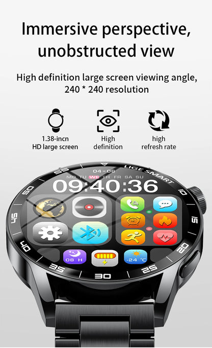 LIGE Full Touch Smartwatch Outdoor Military Smart Watch 1.38" HD Screen Bluetooth Call IP68 Waterproof Sport Fitness Watches Men