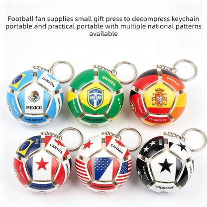 Soccer Keychain Fidget Toy Stress Relief Pendant for Fan Portable Decompression Ball with Gift Box Multi-National Team Souvenir