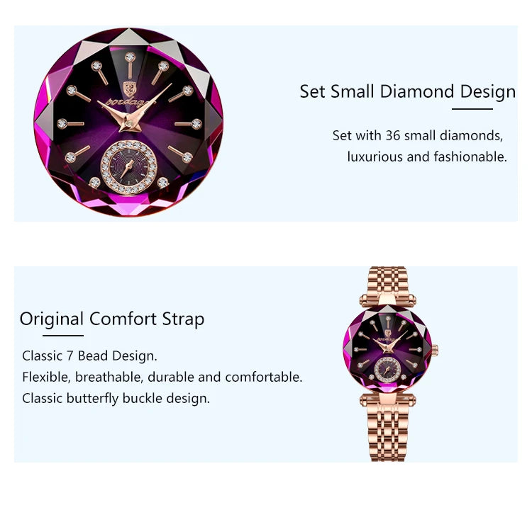 POEDAGAR Luxury Diamond Dial Woman Wristwatch Waterproof Stainless Steel Watch for Ladies Elegant Simple Quartz Women's Watches