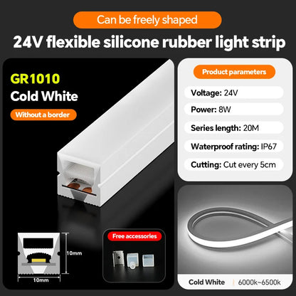 LED flexible silicone light strip embedded 24V waterproof tubing linear lamp concealed installation flexible soft light strip