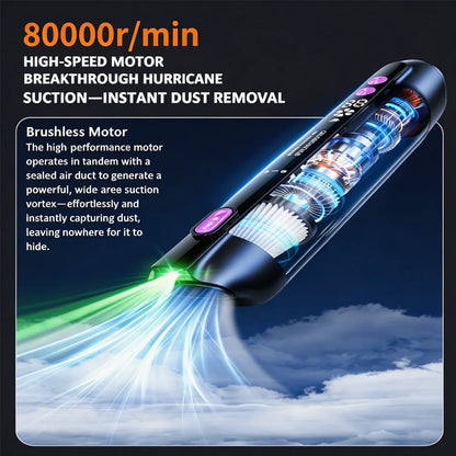 Car Vacuum Cleaner With Brushless Motor Lighting Handheld Vacuum Portable Cordless Compressed Air Duster For Car Home Office