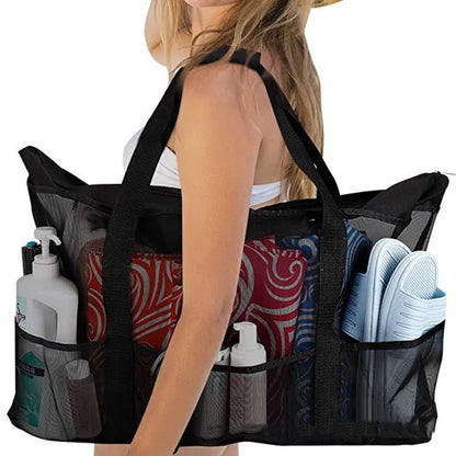 Extra Large Mesh Beach Bag with Multiple Pockets Outdoor Sprots Gym Swimming Storage Bag Travel Picnic Tote Bag