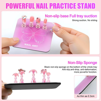 Pink Butterfly Nail Holder 6Pcs/Set False Nail Tip Practice Stand Aurora Base Full Magnetic Holder Tray Nail Art Salon Practice