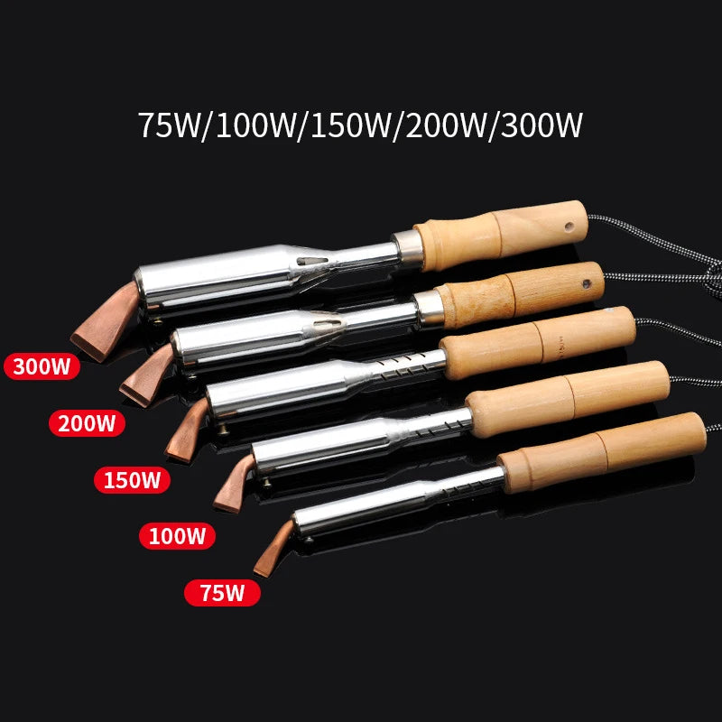 75-200W High Power Electric Soldering Iron Wooden Handle Copper External Thermal Soldering Tool Household Electric Soldering Pen