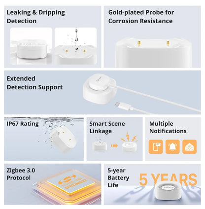 SONOFF SNZB-05P Water Leak Sensor With Detection Cable 5-Year Battery IP67 Waterproof Smart Alarms Works With Alexa Google Home