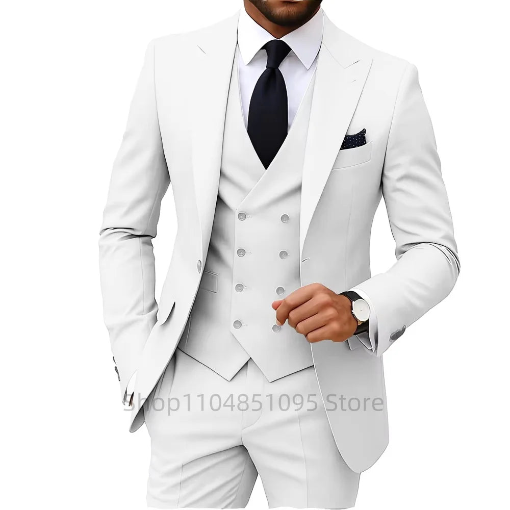 Slim Fit 3-Piece Men's Suit Set for Office Formal Business Wedding Groom Tuxedos Jacket Vest Pants Casual Male Men Clothing