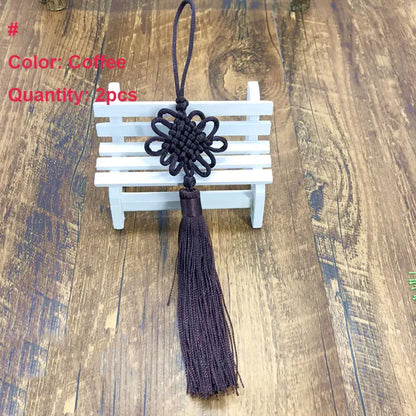 2Pcs Tassel Fringe Handmade Silk Floss Chinese Knot Tassel Bangs Flower Tassel for DIY Craft Door Car Handing Home Decor