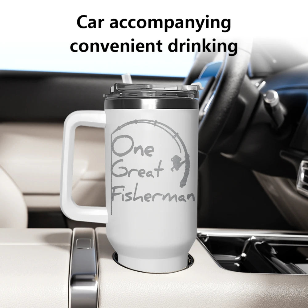 1200ML Stainless Steel Thermos Cup with Straw & Handle Ice Coffee Drink Vacuum Insulated Cup Car Travel Gym Outdoor Water Bottle