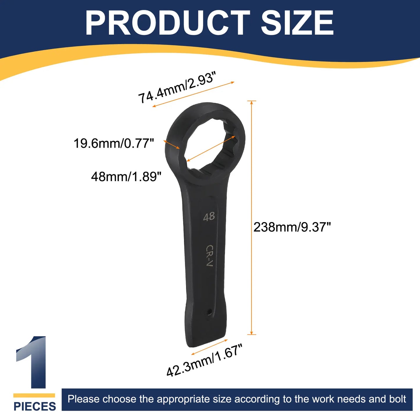 Uxcell Box End Striking Ring Wrench 17mm-48mm Metric CR-V Steel 12-Point Flat Strike Wrench Baking Paint Single Head Spanner
