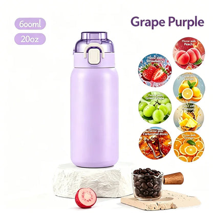 LUSQI 304 Stainless Steel Vacuum Insulated Water Bottle With 7 Flavor Pods 600/800ml Portable Thermos Outdoor Sports Water Cup