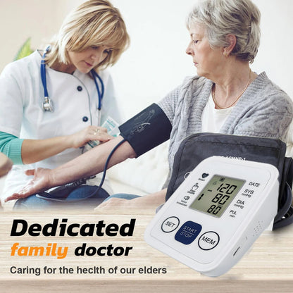 Automatic Upper Arm Blood Pressure Monitor Home Sphygmomanometer Tensiometer Tonometer Heart Rate Pulse Meter Medical BP Monitor