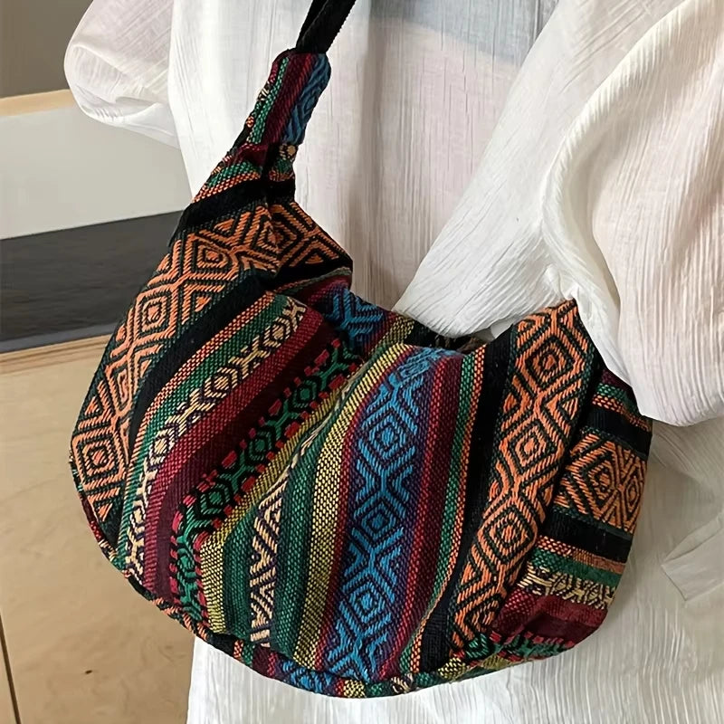 1pcs Crossbody Bags Tribal Style Shoulder Bag Foldable Crossbody Striped Pattern Flag Theme Hand Washable Edge Painted Lining