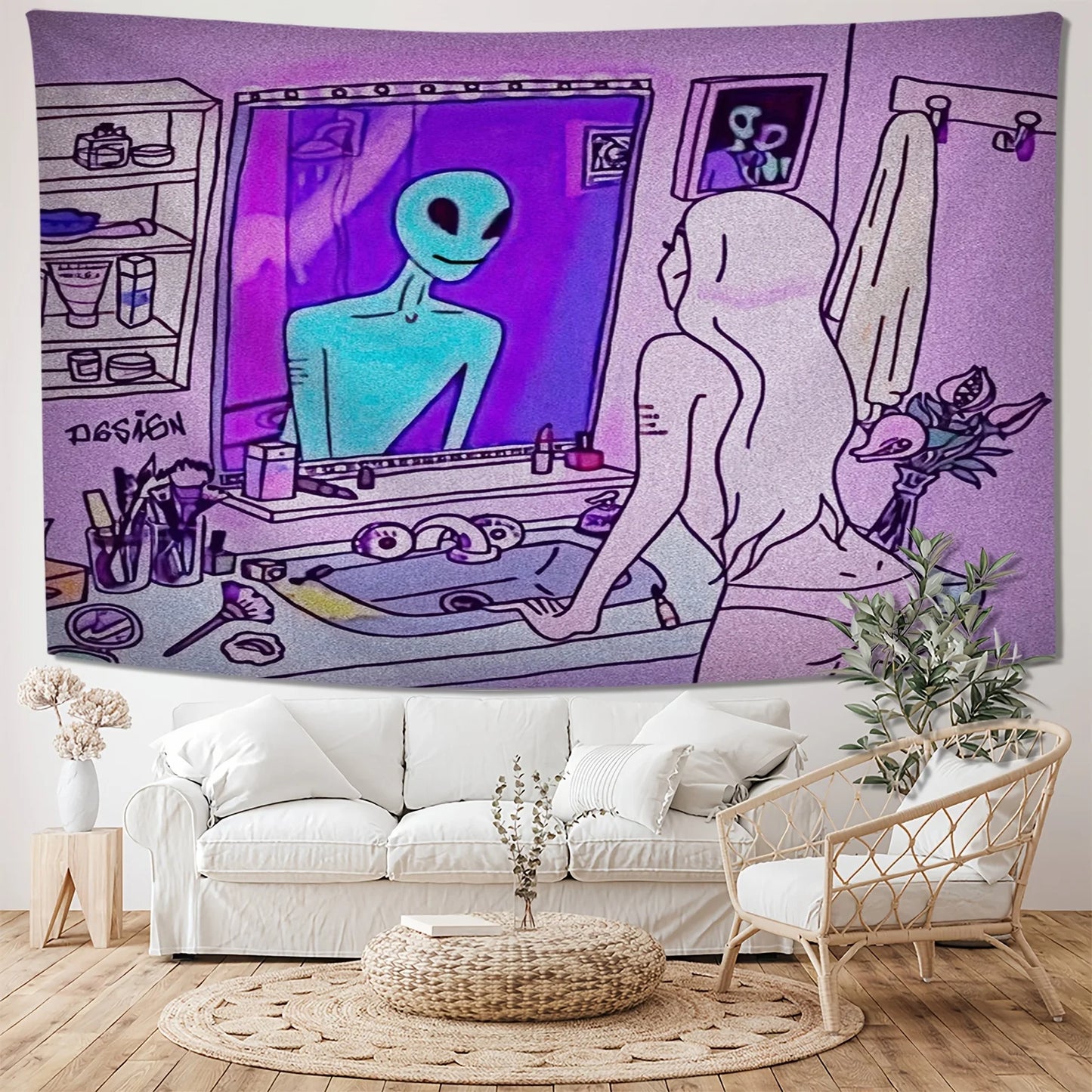 VIKAMA Halloween Tapestry Trendy Alien Girl Decorative Wall Hanging Living Room Bedroom Home Decor Room Accent Party Decoration
