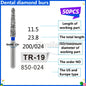 50Pcs Dental Dentist Diamond Burs Drill FG 1.6mm Bur for High Speed Handpiece FG Dental Bur Stomatology Dentistry Grinding Tools