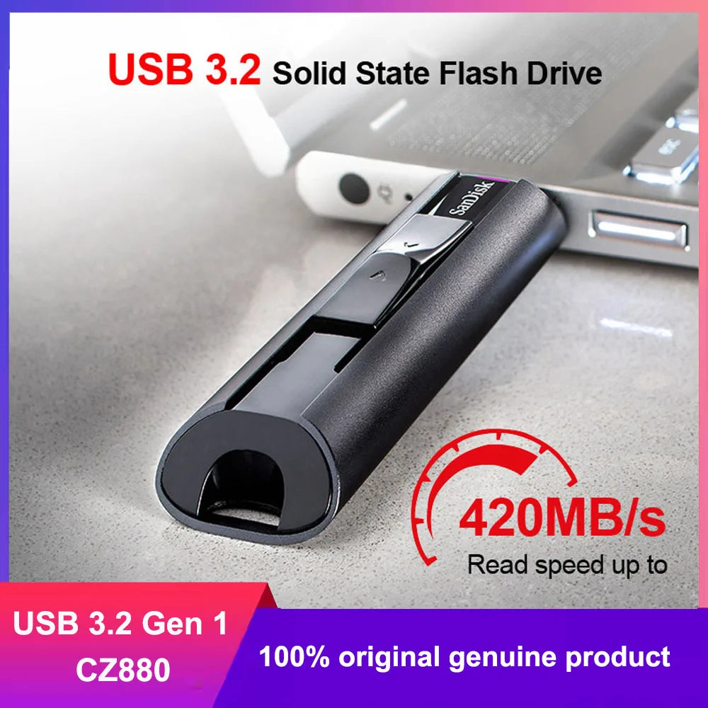 SanDisk Extreme PRO USB 3.2 Solid State Flash Drive 128GB 256GB 512GB 1TB Pen Drive Up to 420MB/s USB Flash Drive SDCZ880 U Disk