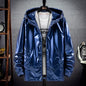 KIDWHXR Autumn Bright Surface Hooded Jackets Man Long Sleeve Zipper Male Coat Windproof Outdoor Sport Casual Men Outerwear