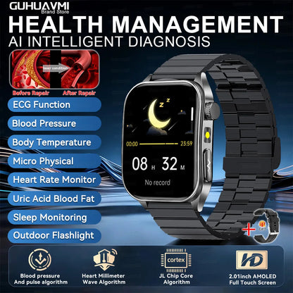GUHUAVMI New Laser Therapy ECG+PPG Smart Watch Health Monitor Blood Lipids Uric Acid Heart Rate Tracking Monitoring Smartwatches