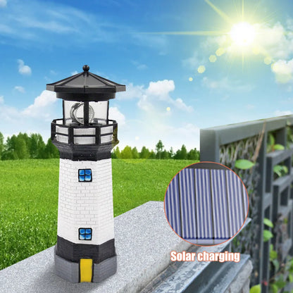 Lighthouse Shape Solar LED Light Garden Fence Yard Outdoor Adornment Smart Sensor Beacon Rotating Lamp Solar Light Decor