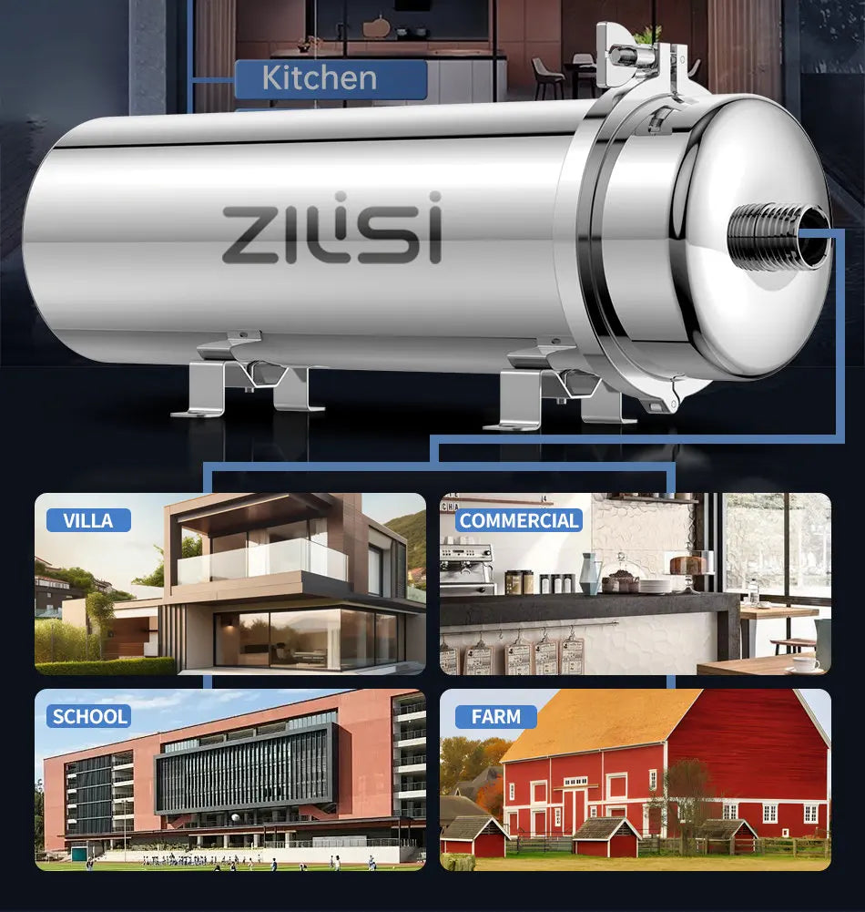 ZILISI Whole House High Flow Water Purifier System,1000L-10000L Stainless Mineral Water Filter, Reusable PVDF Lasts Exceed 5 Yea