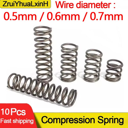 10 sztuk/partia Micro Mała Sprężyna Ściskana 0,5mm/0,6mm/0,7mm Średnica Zewnętrzna 4-12mm Długość 5mm do 50mm Naprawa Narzędzi Chirurgicznych i Elektroniki