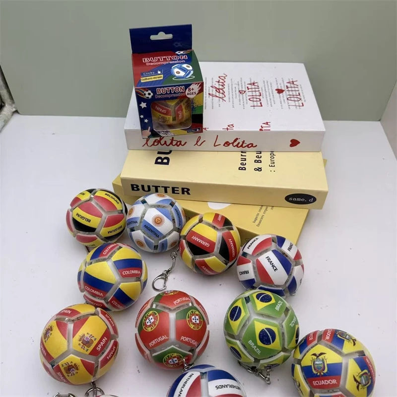 Soccer Ball Fidget Button Keychain Clicky Stress Relief Toy 3D Soccer Football Sport Ball for Men Women Car Key Handbag Gift
