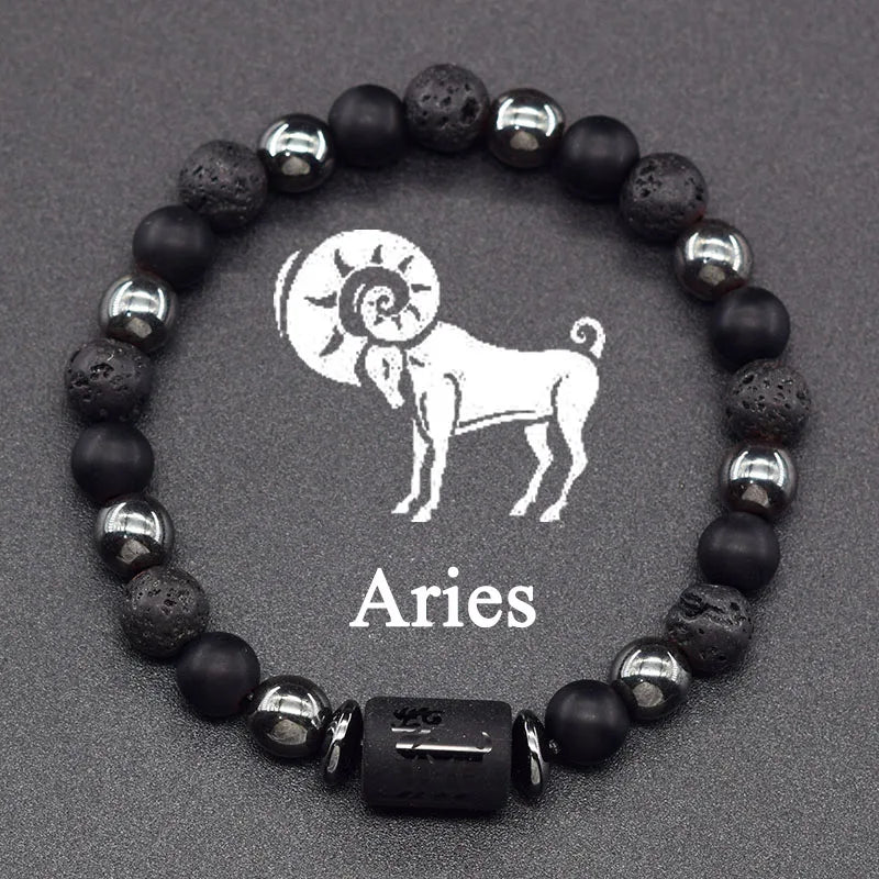 12 Zodiac Constellation Signs Bracelets for Men Women Real Natural Tiger Eye Stone Bead Bracelet Leo Taurus Charm Couple Jewelry
