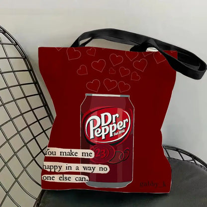 Classic Red Drink D-Dr P-PePper Storage Bags Canvas Double-Sided Print Fashion Shoulder Tote Shopping Bag Gift Eco Handbags