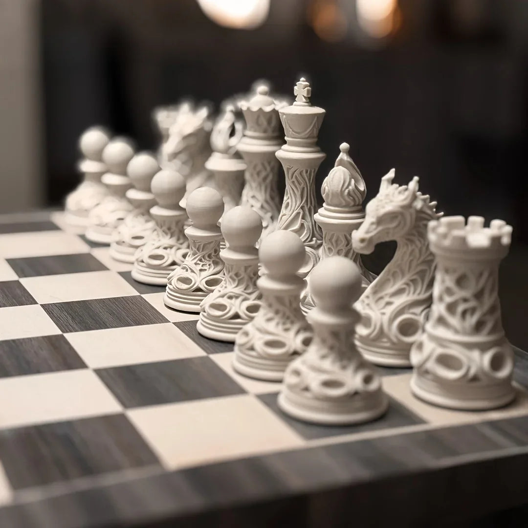 32pcs Gothic Dragon Chess Pieces Set Black White 3D Printed Hollow Design Tabletop Ornament Gift for Chess Lovers