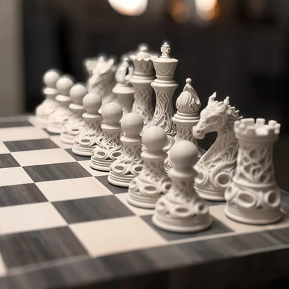 32pcs Gothic Dragon Chess Pieces Set Black White 3D Printed Hollow Design Tabletop Ornament Gift for Chess Lovers